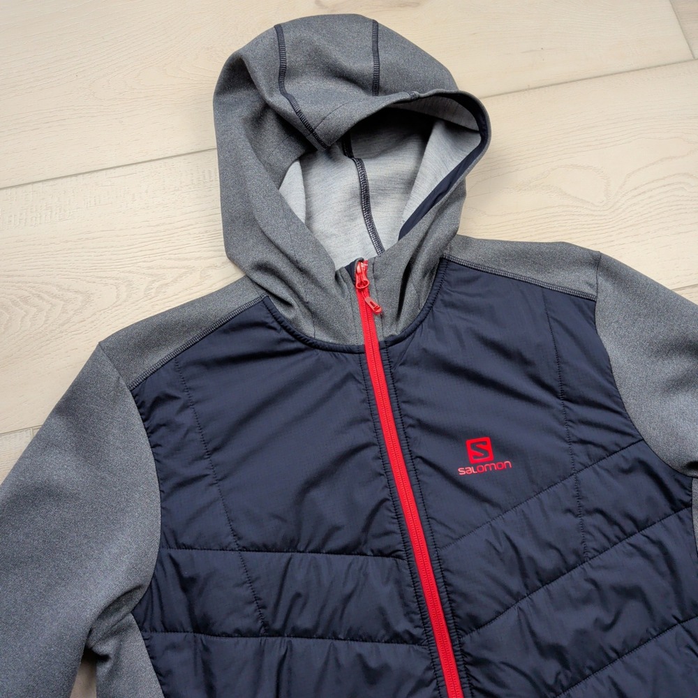 Salomon‎ Pulse Hybrid Hoodie Jacket Mens L AdvancedSkin Warm Navy Blue Gray